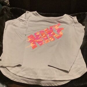 Nike Kids Light Gray Long Sleeve Tee with Pink Logo